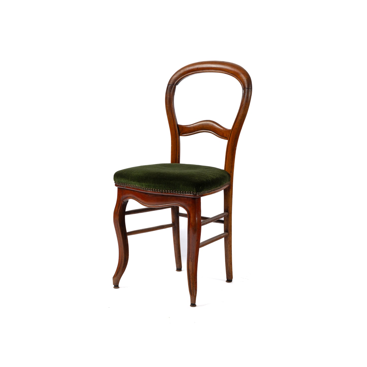 Antique French balloon back velvet upholstered dining chair