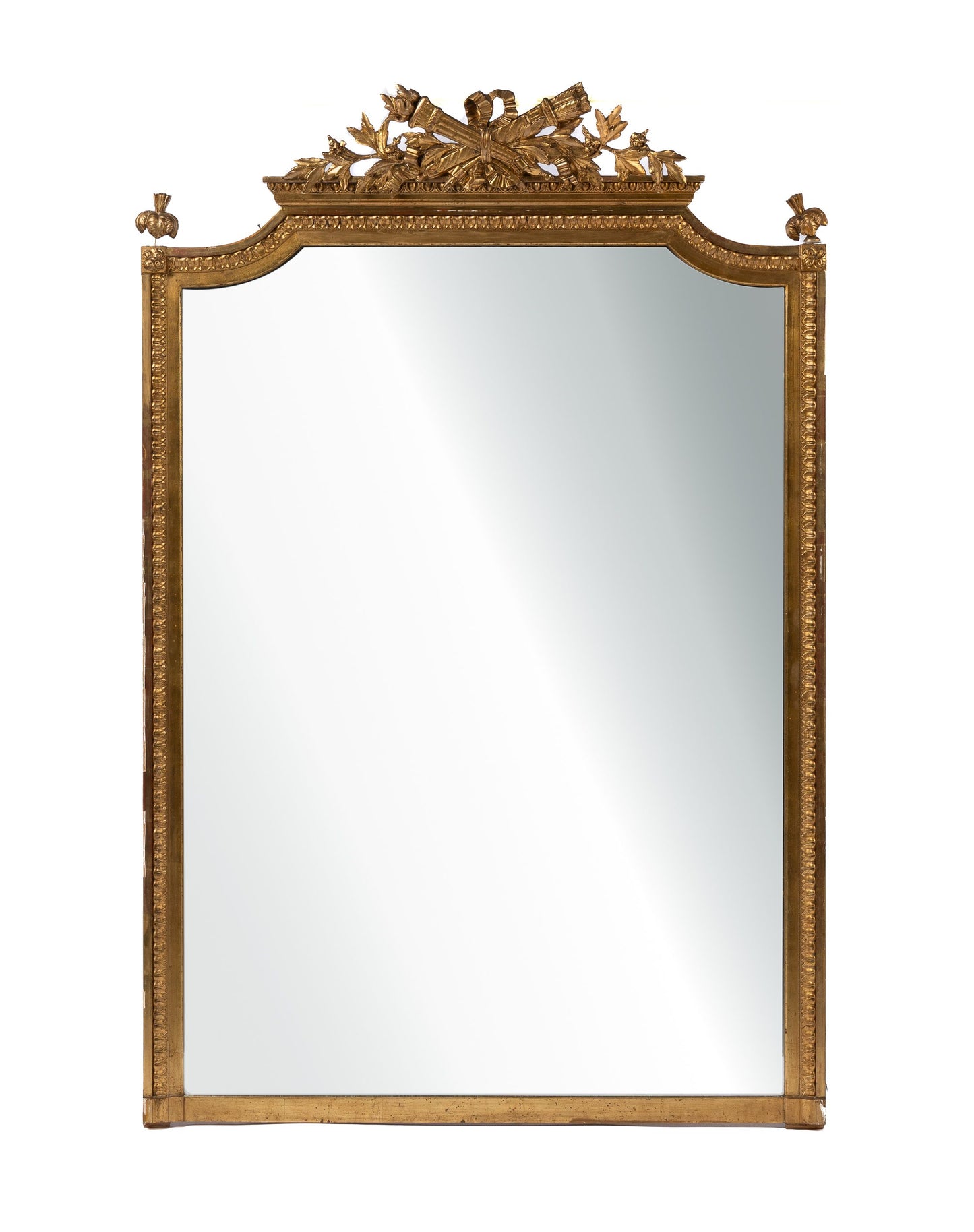Impressive large 19th Century Antique French Louis 16th giltwood mirror. Circa 1880. Discovered in 5 star hotel in The French Alps.