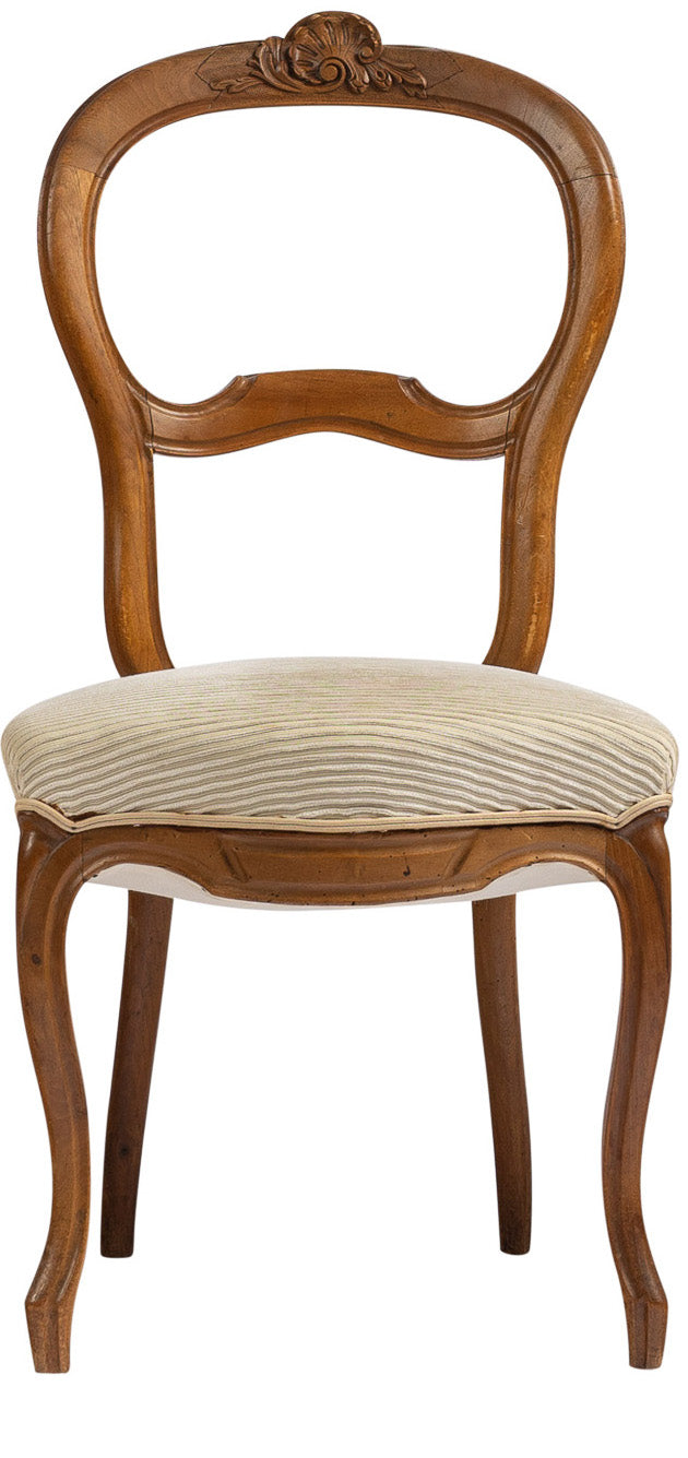 Antique Circa 1900s Oak Balloon Back Chair with cream upholstery seat