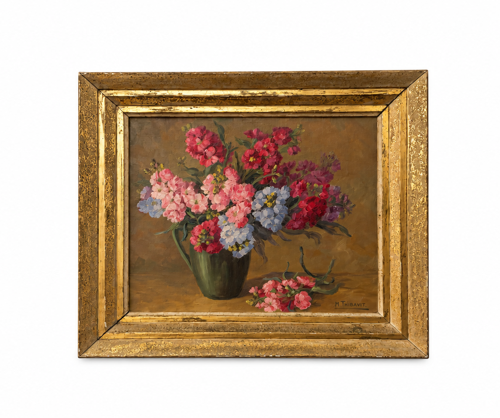 Stunning mid-century modern floral still-life, beautifully presented in its original vintage gilt frame signed by artist. 