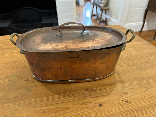 Antique French Copper casserole Pot with Lid from the French Alps