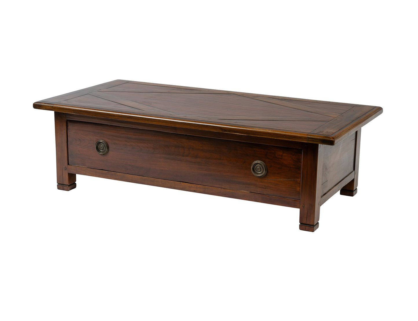Solid Antique French Coffee table with parquetry top and large drawer from Provence