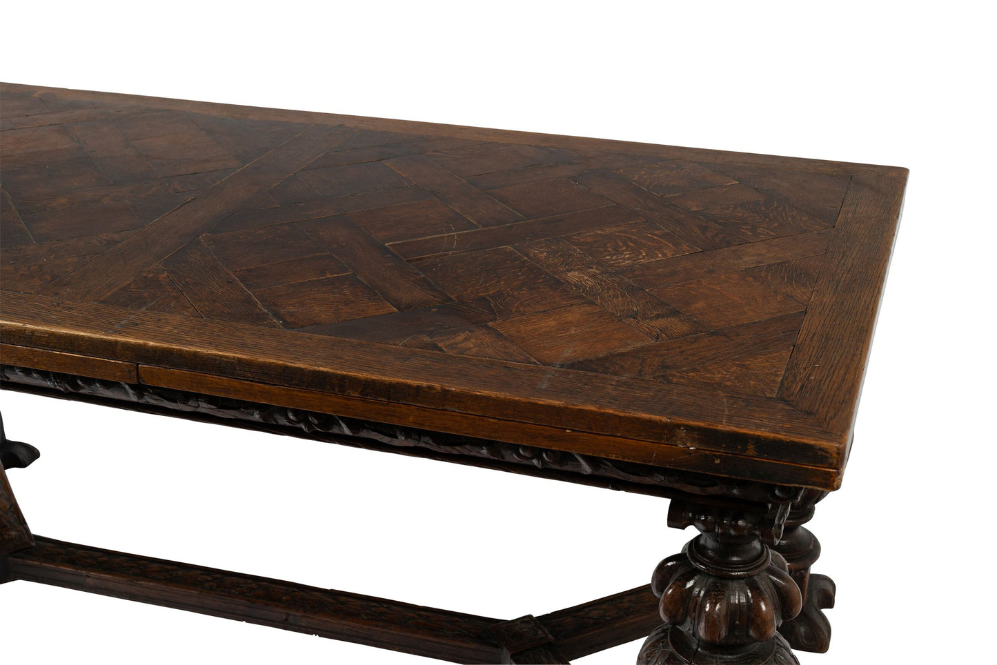 Impressive Antique French Parquetry extension table from the French Alps