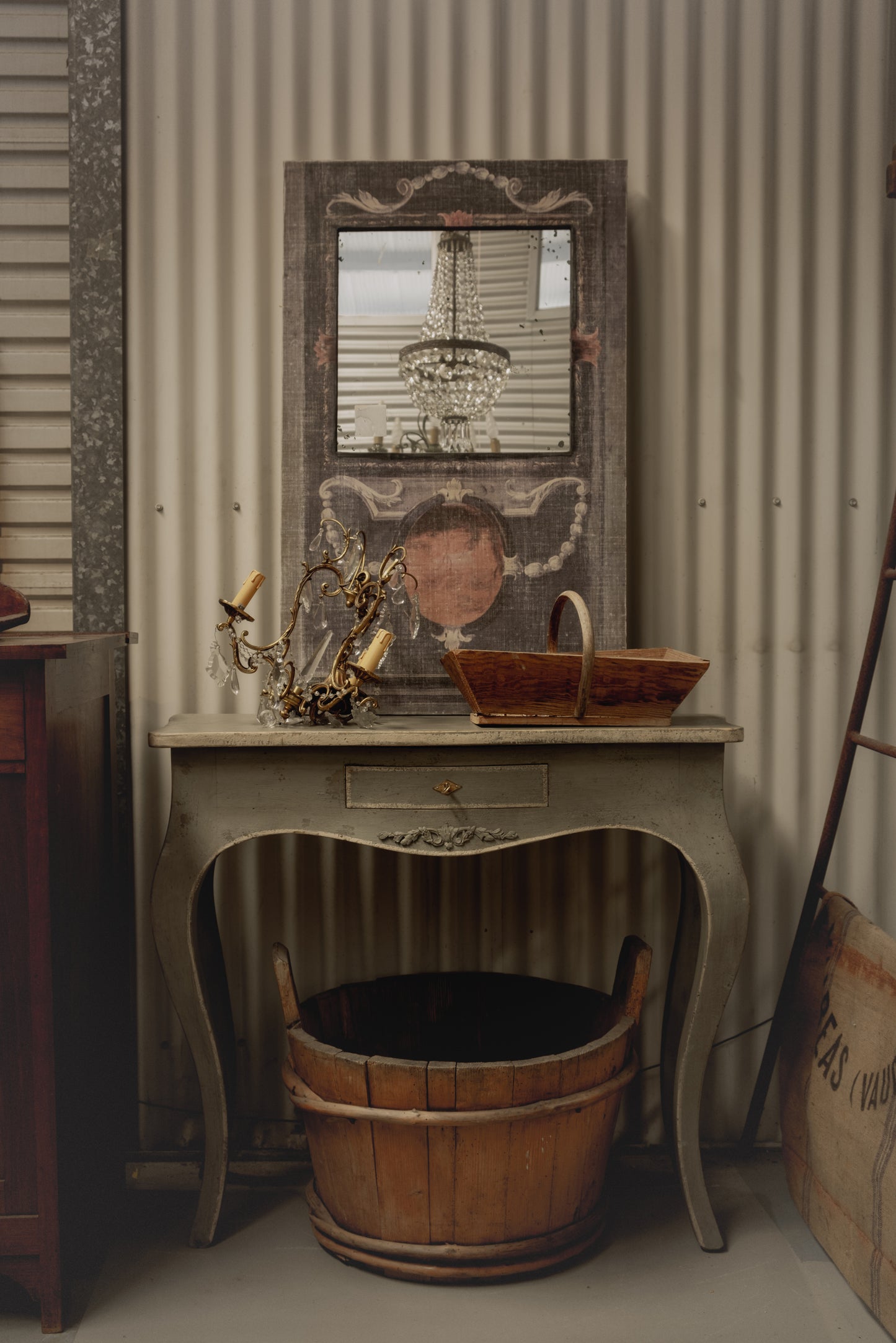 Gorgeous vintage grey console table from a Five-Star Courchevel Hotel