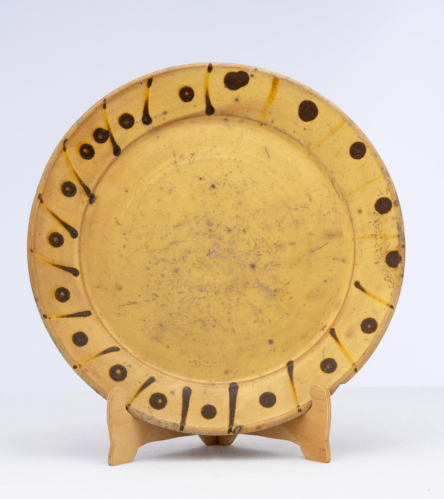 Antique French large serving platter with hand painted design from the French Alps with a lovely aged patina