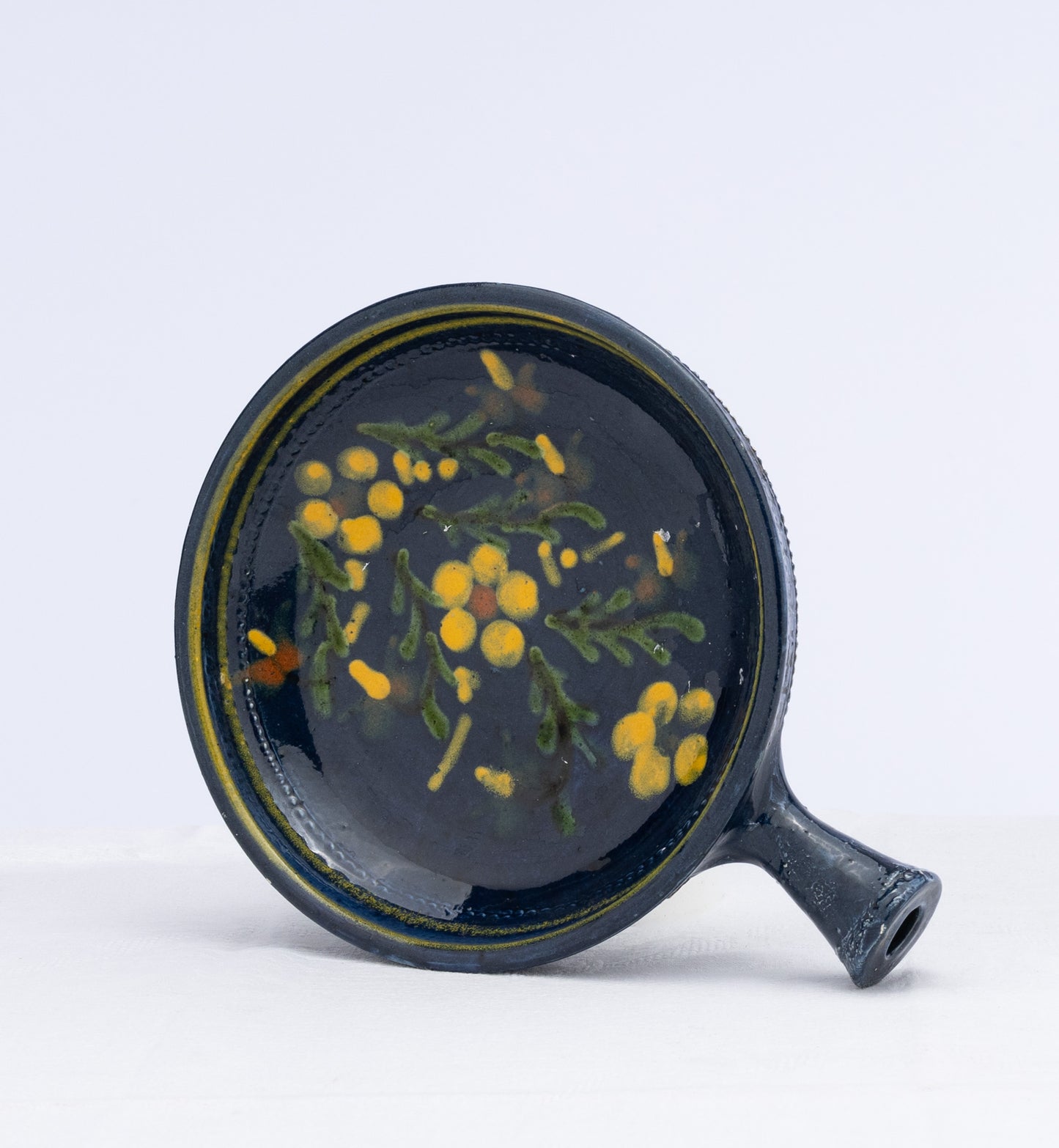 Lovely blue glazed floral hand painted tureen with handle from the French Alps