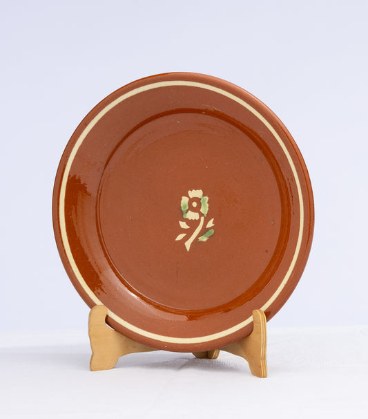 Vintage French glazed ceramic serving bowl with floral decal from Annecy