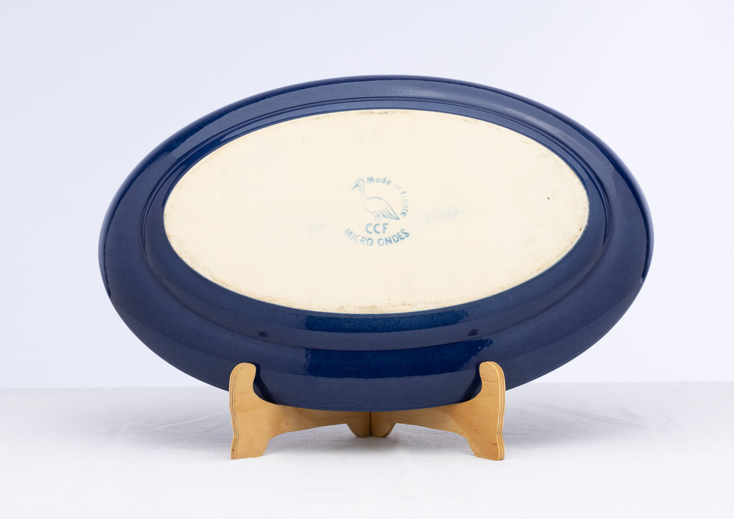 French Savoyard large oval blue glazed serving platter with floral designs from Annecy
