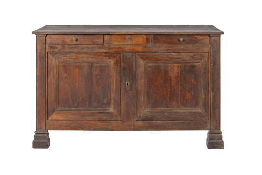Beautiful Antique French aged timber sideboard with three drawers and lower cupboard with ample storage from a farmhouse near Chamonix
