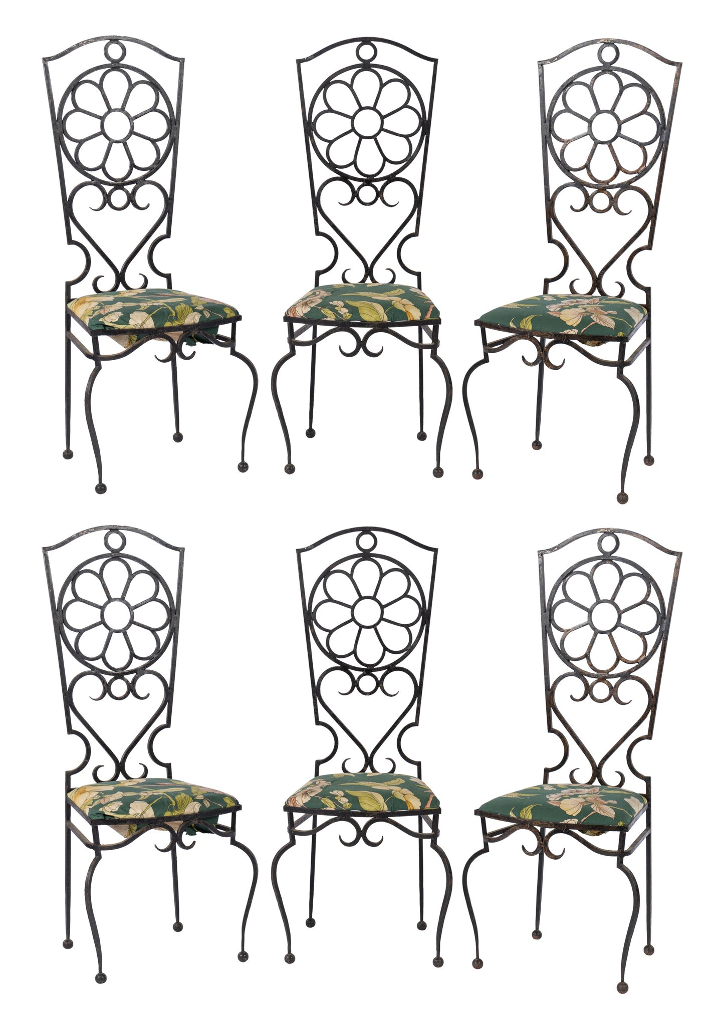 Set of 6 heavy, high quality and collectible mid-century wrought iron chairs - likely from the 1950's-1960's excluding a blend of Art Nouveau and Mediterranean revival style and found in Provence