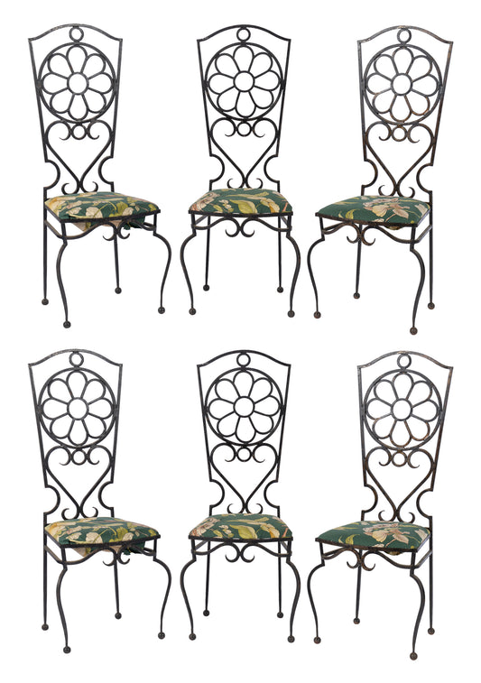 Set of 6 heavy, high quality and collectible mid-century wrought iron chairs - likely from the 1950's-1960's excluding a blend of Art Nouveau and Mediterranean revival style and found in Provence