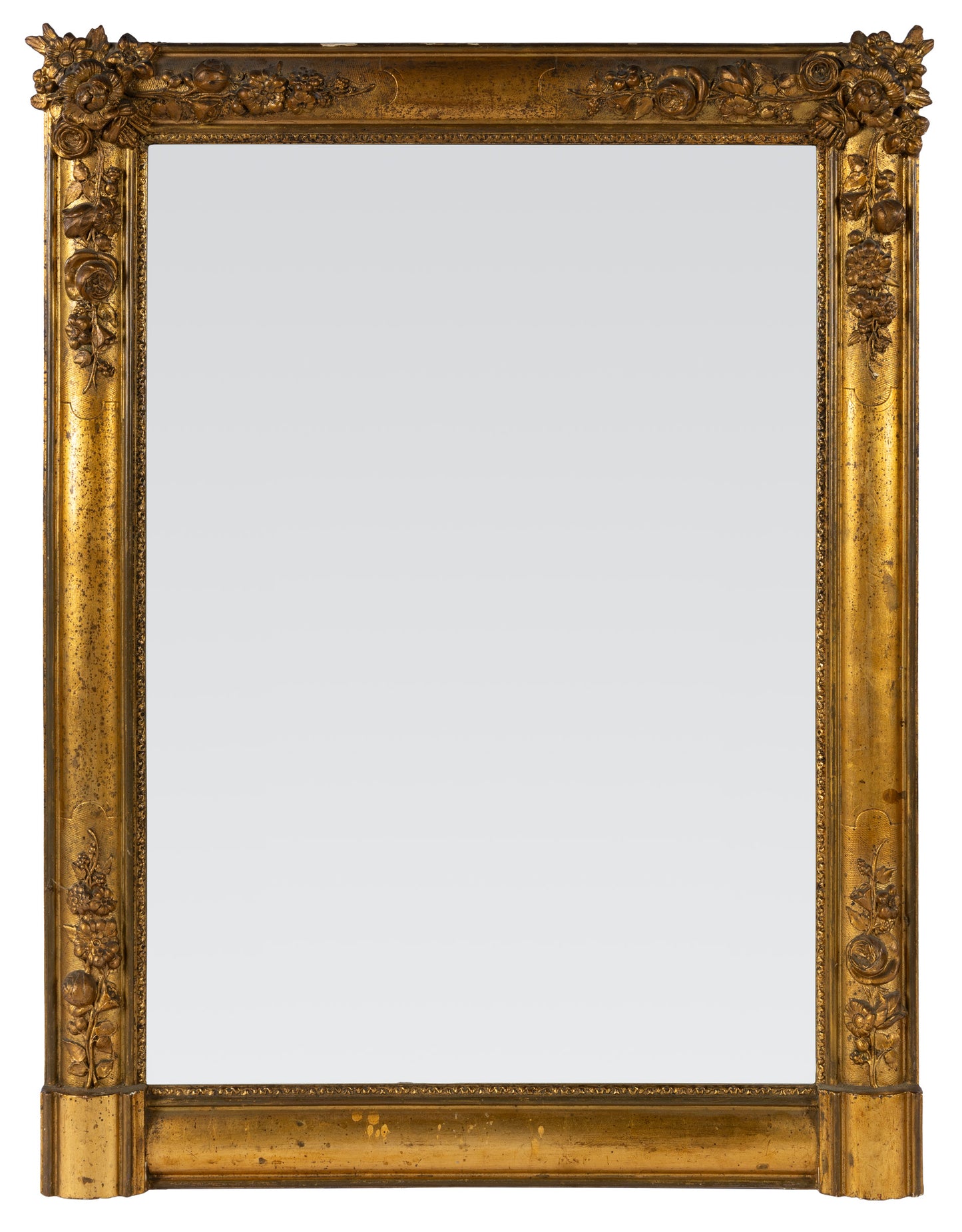 Lovely large Antique French 19th Century mirror with elegant frame and floral decals in the corners - a lovely statement piece