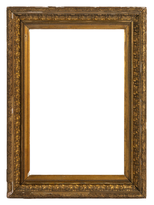 Beautiful Antique French 19th Century giltwood frame, richly carved featuring intricate floral motifs and beaded detail in a beautifully distressed and aged frame addicting to its ornate character.