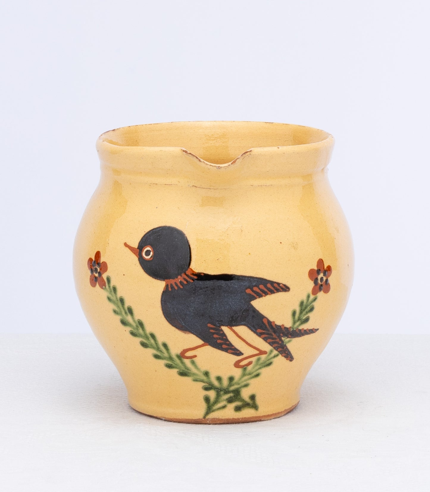 Lovely vintage French large jug with bird and floral motifs from the French Alps