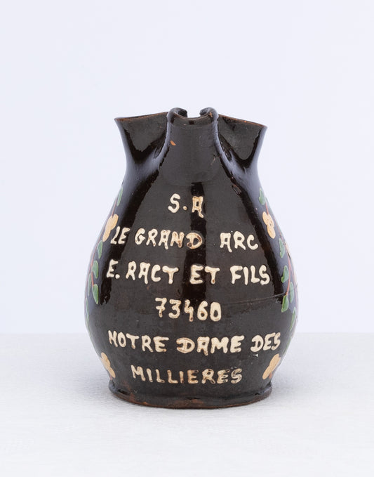 Vintage French Savoyard hand painted jug with French inscription 'Notre-Dame-des-Millières'