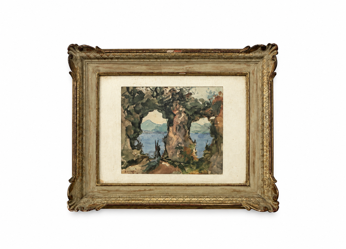 Charming vintage French landscape painting in an ornate gilt frame