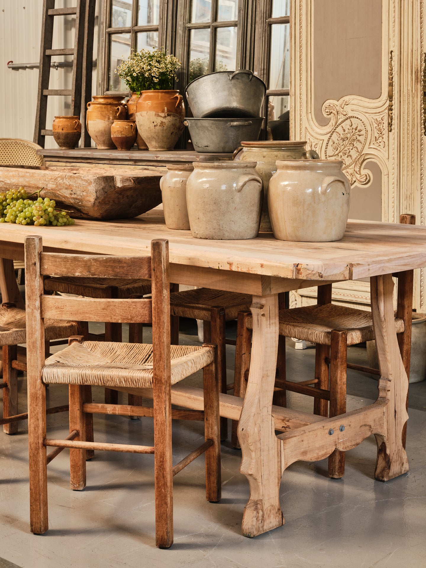 Set of 6 lovely Antique French rush chairs from the French Alps featuring lower backs and a beautiful oak frame