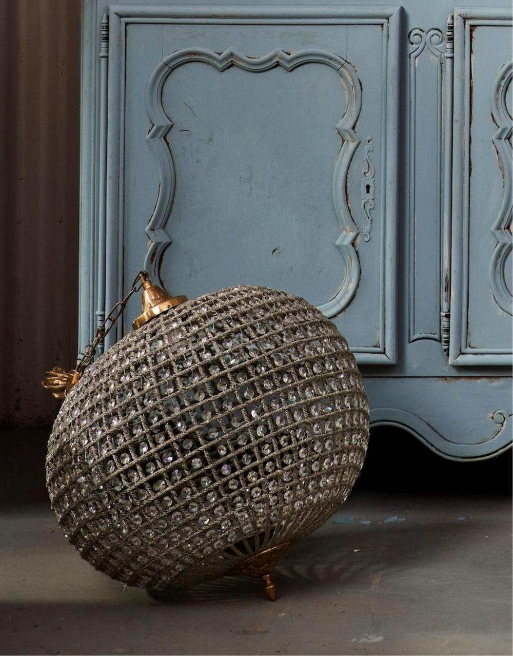Impressive Antique Parisian Crystal Globe Chandelier