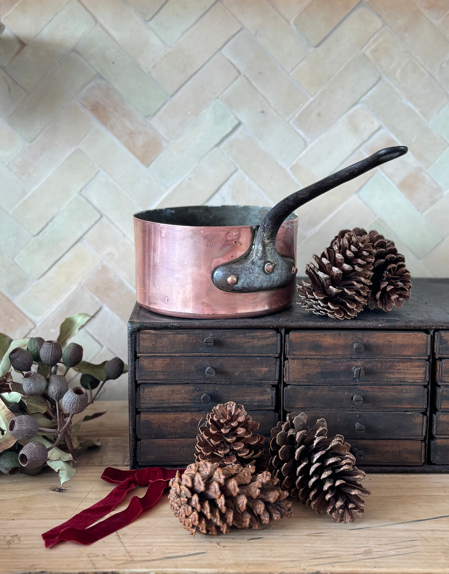 Antique French Copper saucepan from The French Alps in Holiday Gift Box – Perfect Christmas Present