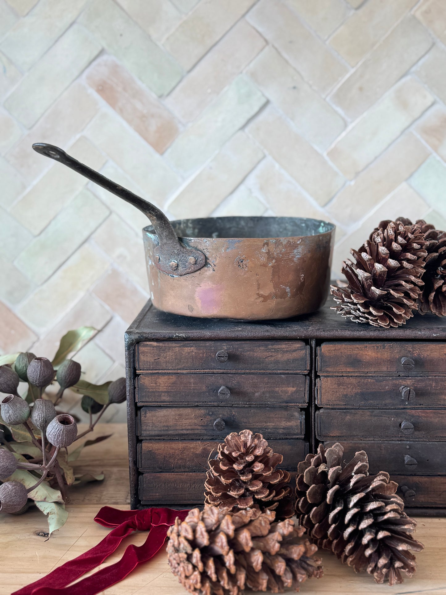 Antique French Copper saucepan from The French Alps in Holiday Gift Box – Perfect Christmas Present
