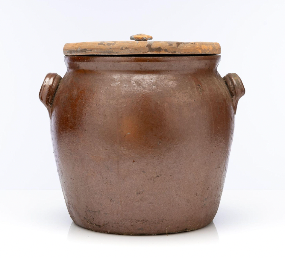 Vintage French glazed pot with lid, from Provence