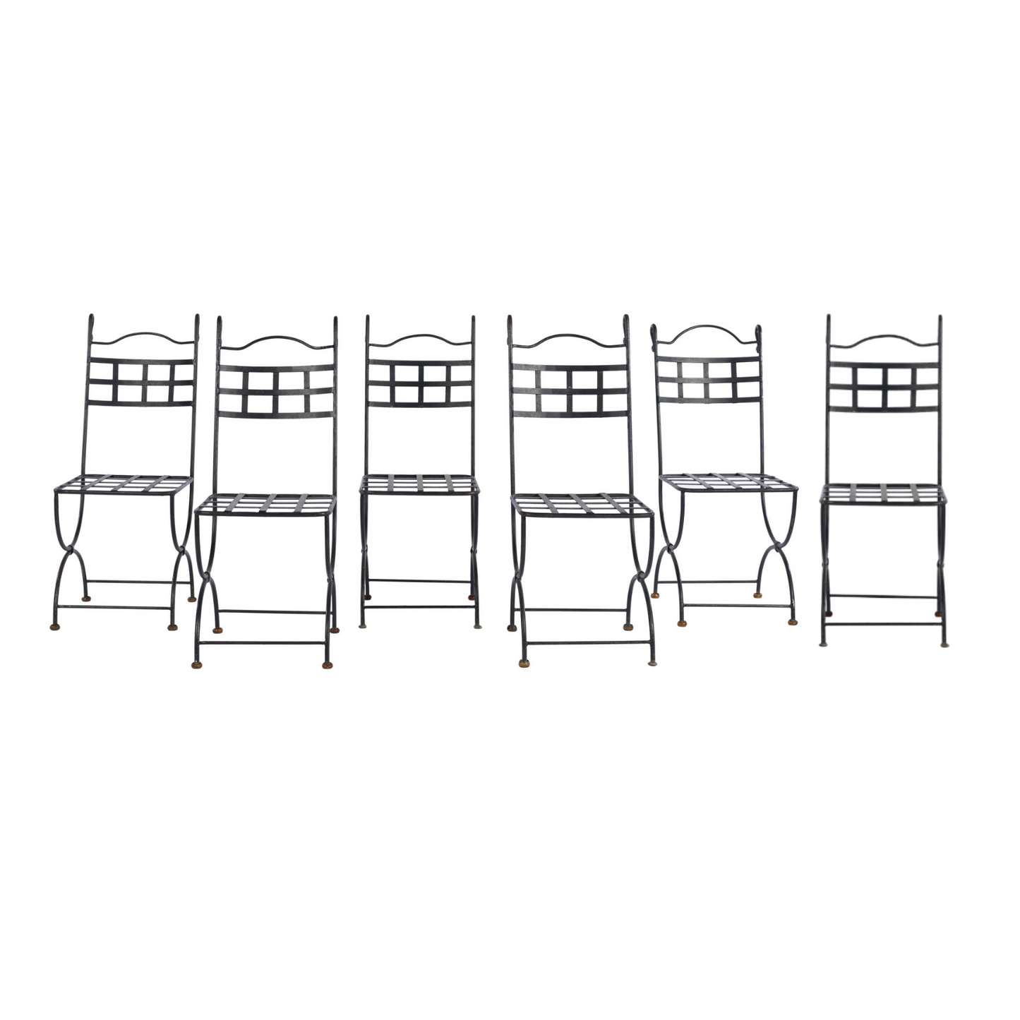 Set of 6 solid mid 20th century hand forged wrought iron chairs, distinctly Mediterranean, French or Spanish revival aesthetic