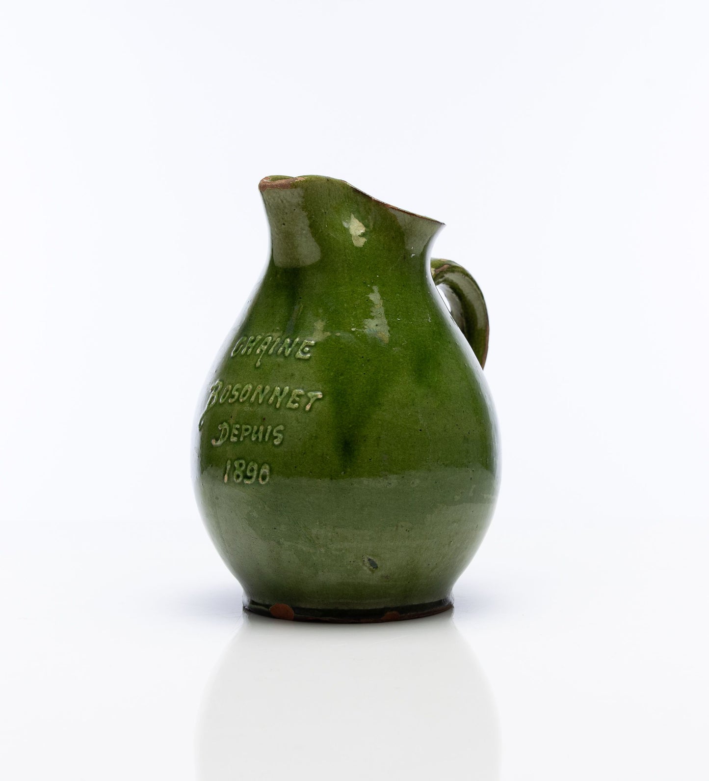 Rare antique French Green glazed jug Chaine Bosonnet Depuis 1890