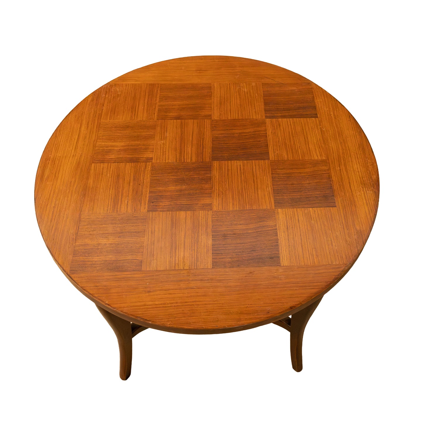 Vintage parquetry top side table with lower shelf from Annecy