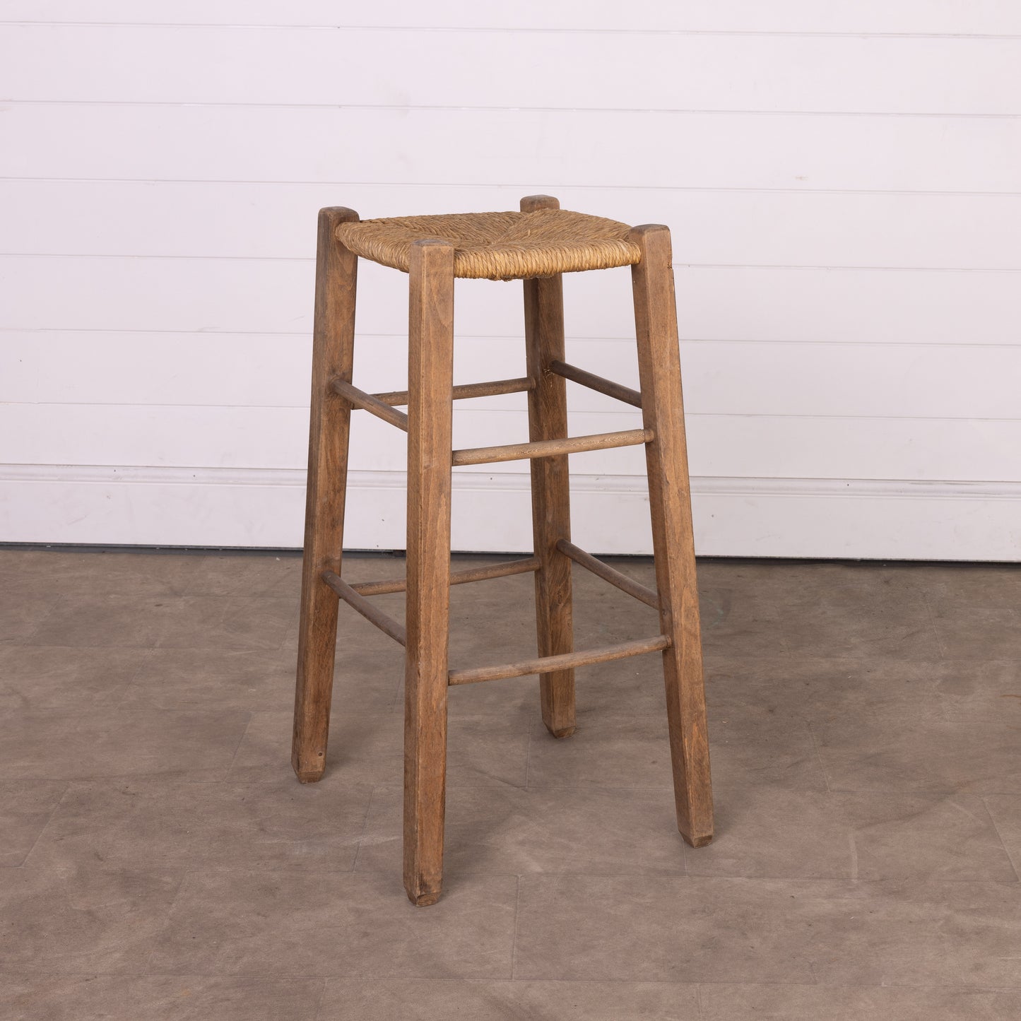 Vintage French high stool with wicker seat from Provence