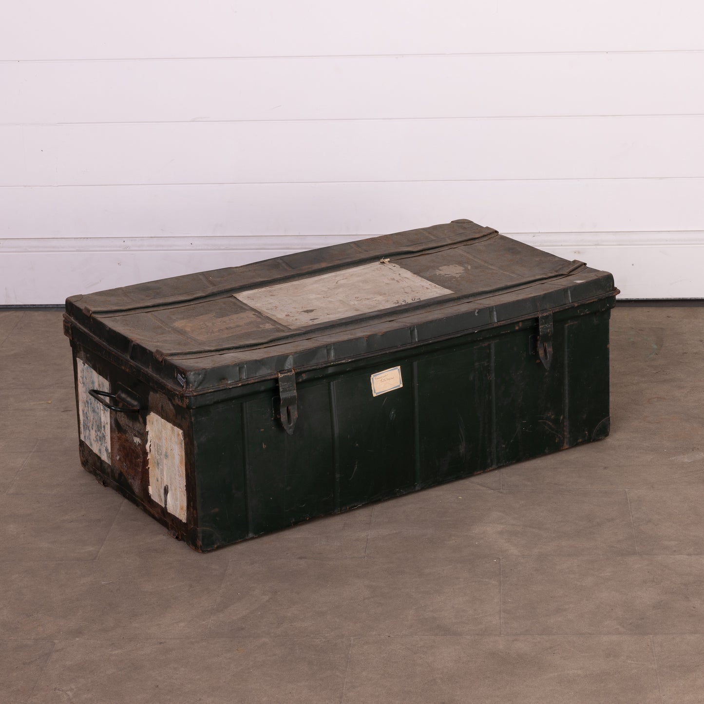 Antique French Military metal storage or travel trunk from Lyon
