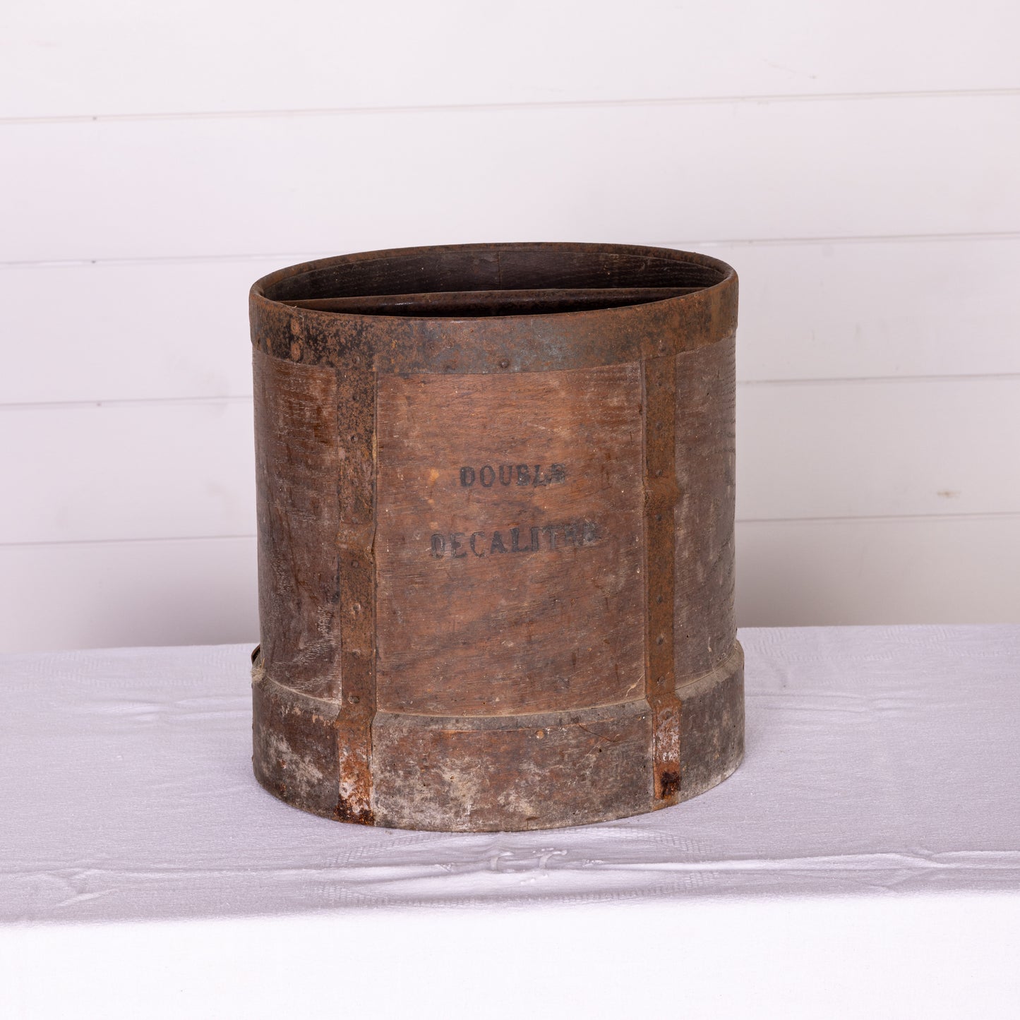Antique French timber Grain Measure with metal bracing from the French Alps