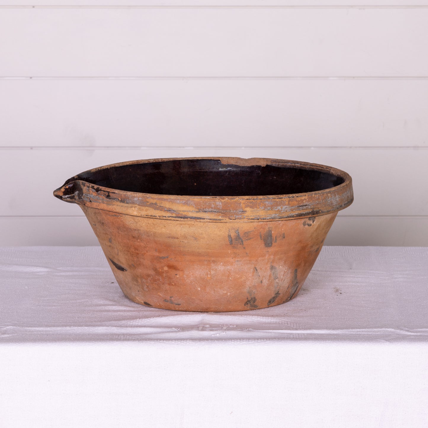 Beautiful early 19th Century Provincial Terracotta large hand-thrown bowl with dark glaze