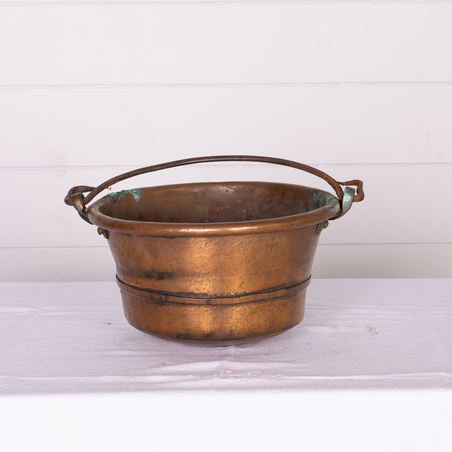 Antique French copper cauldron with swing handle from Provence
