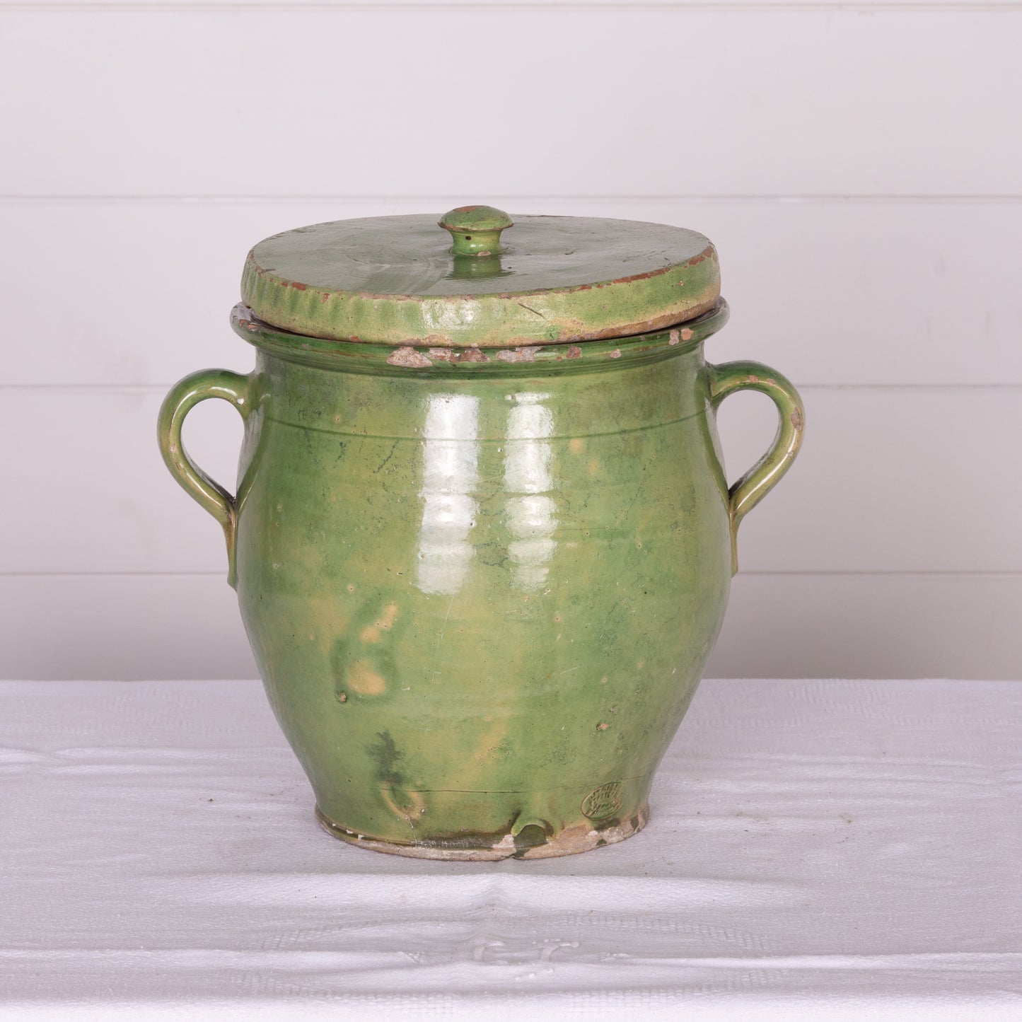 Antique French Green glazed confit pot from Provence