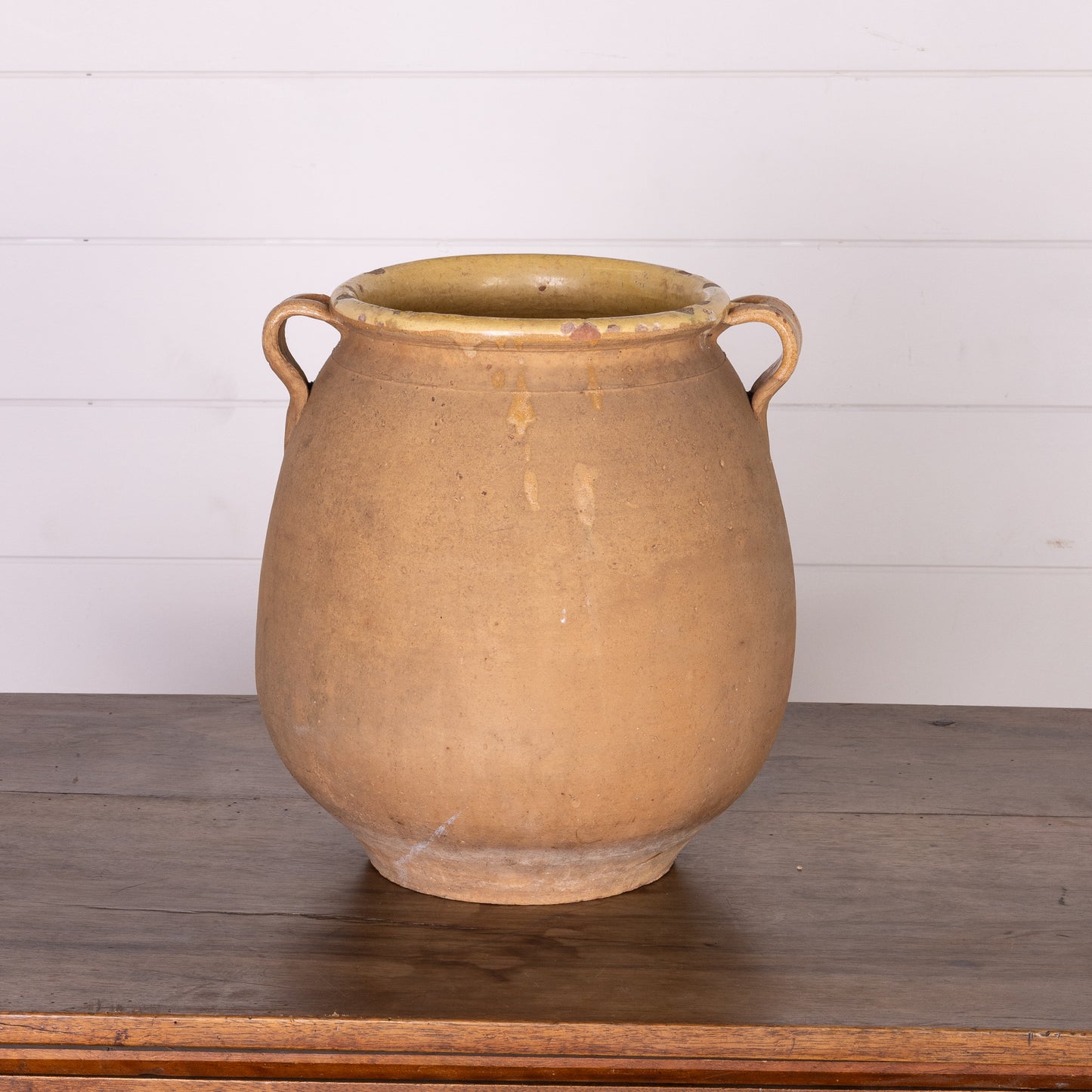 Beautiful antique French yellow glazed confit pot from Provence