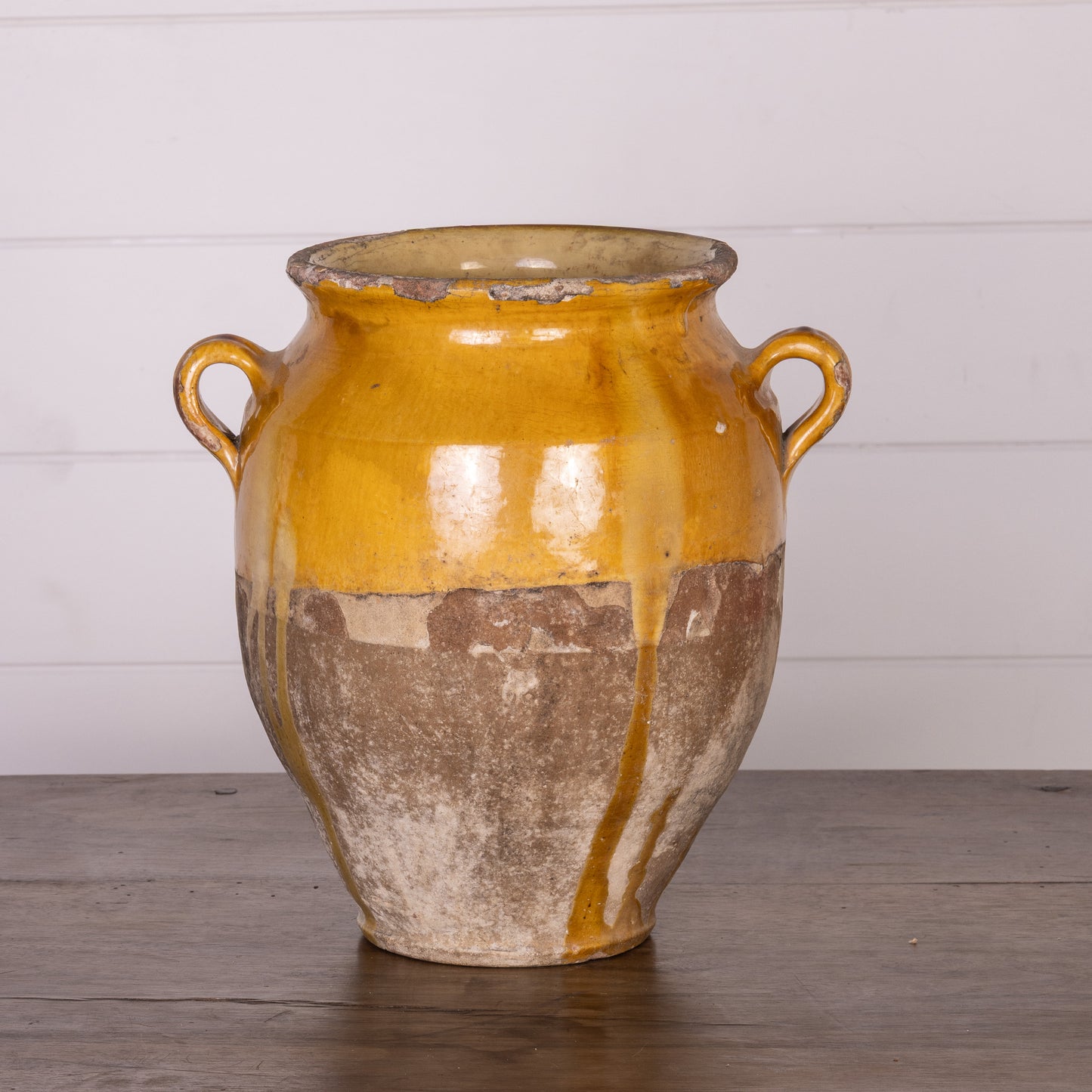 Collectible part-glazed yellow confit pot from Ile Sur la Sorgue