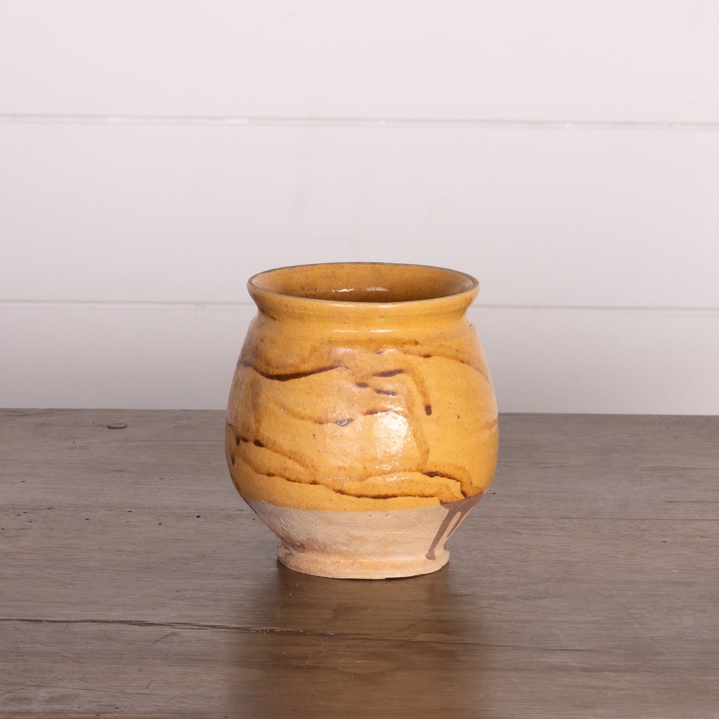 Collectible part-glazed yellow confit pot from Ile Sur la Sorgue