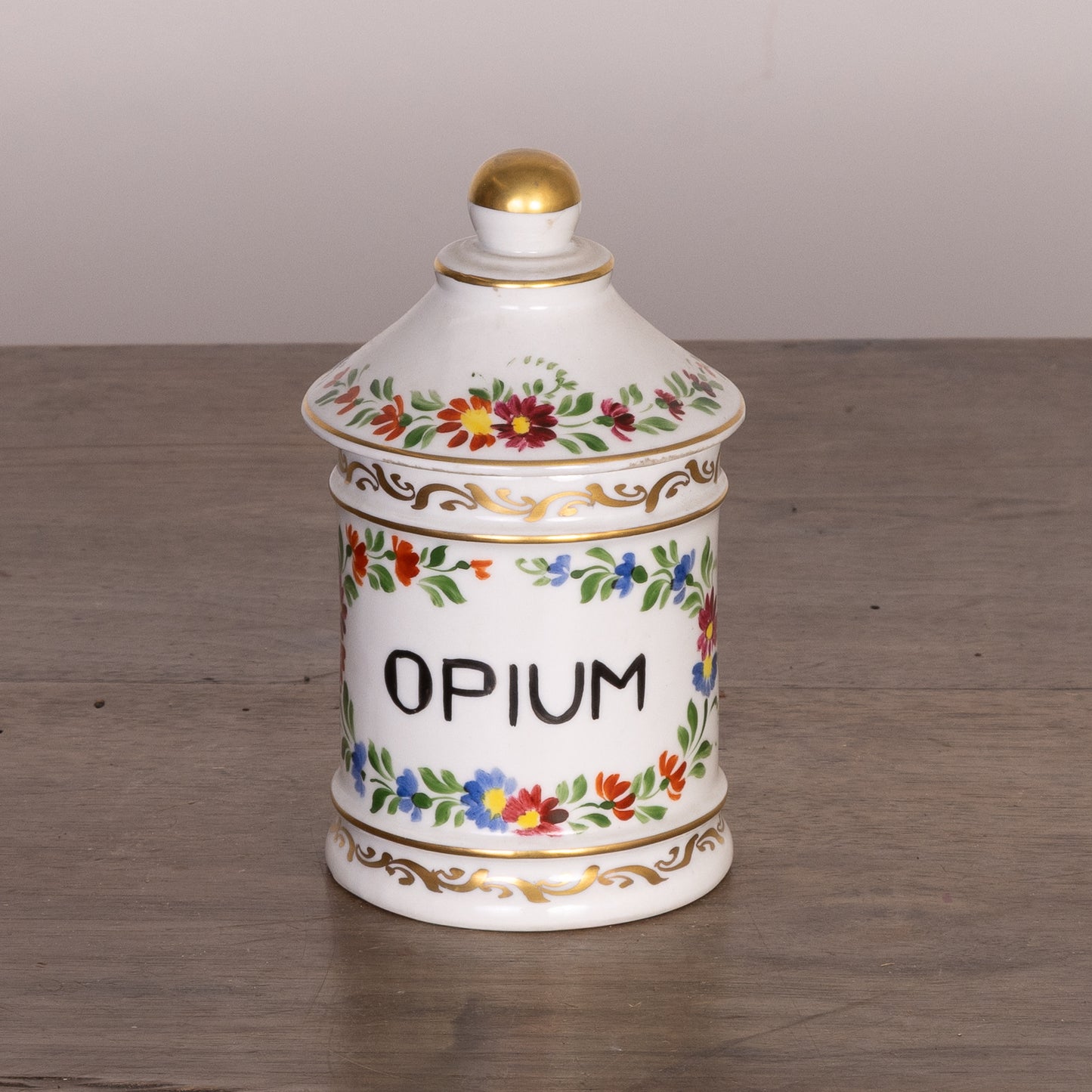 Vintage French hand painted 'Opium' pot with lid from Annecy