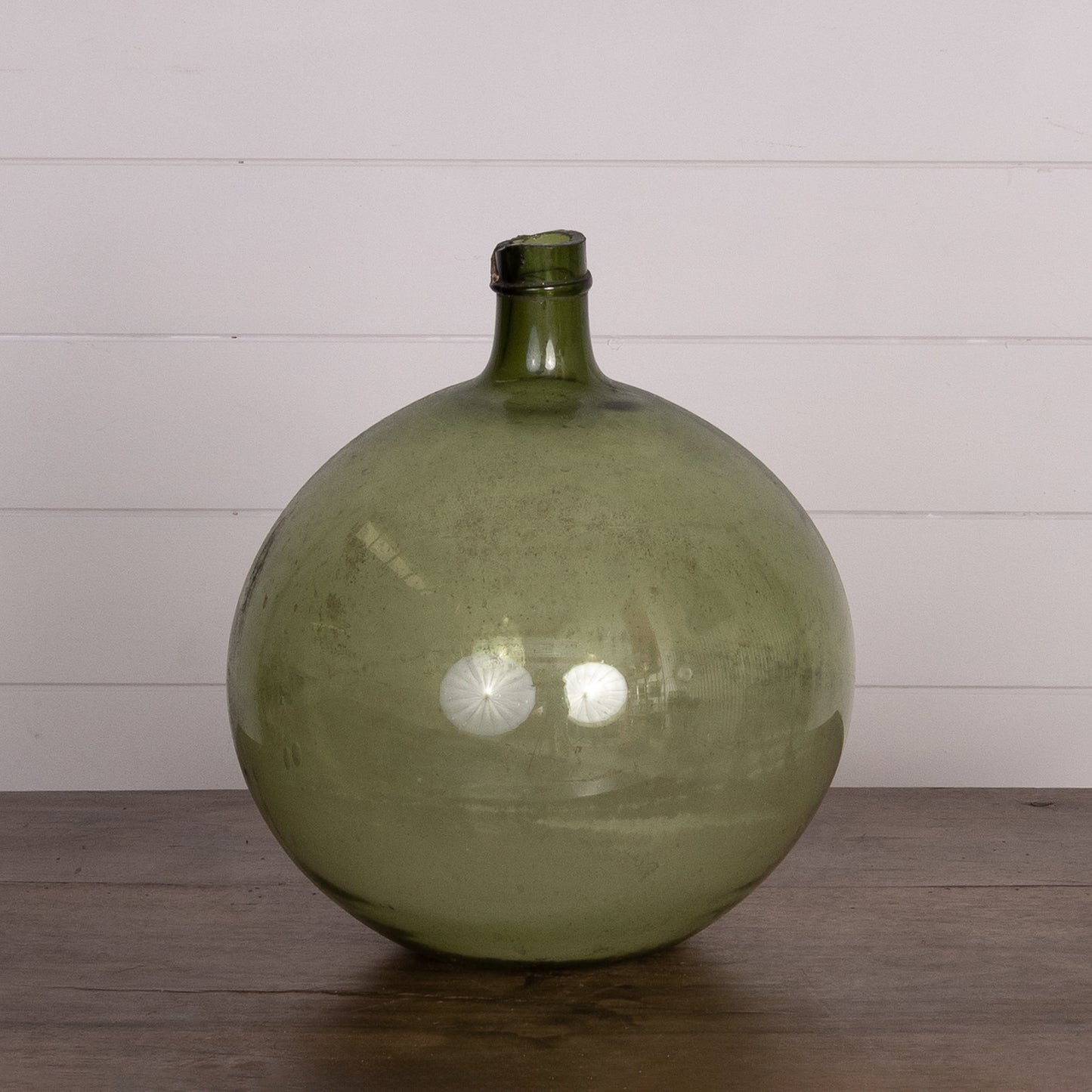 Beautiful uniquely shaped Green blown glass demijohn from Nyons, France