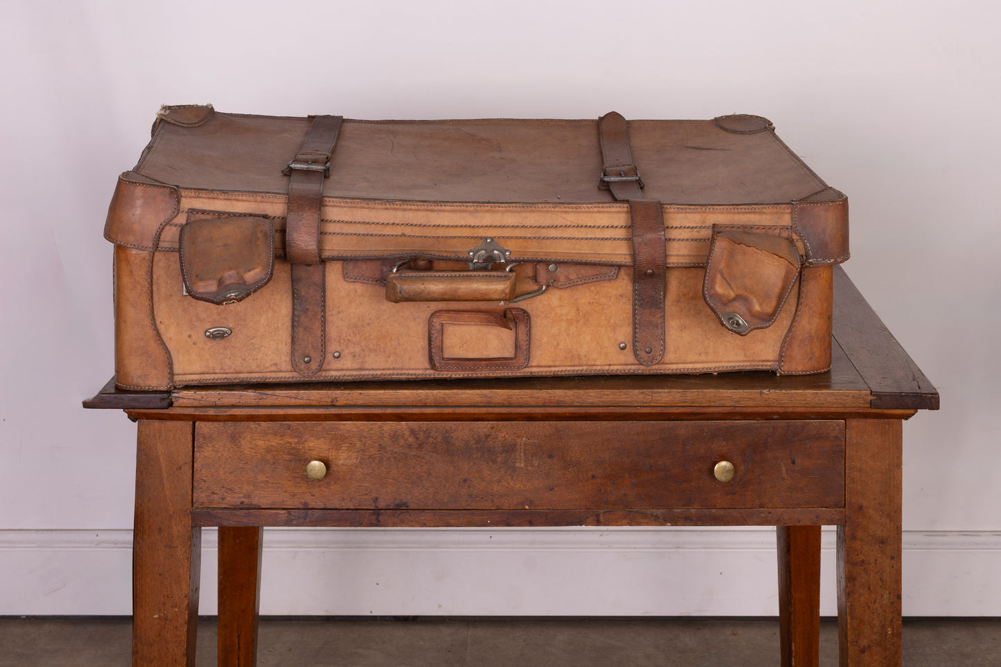 Vintage French Leather Suitcase from Annecy