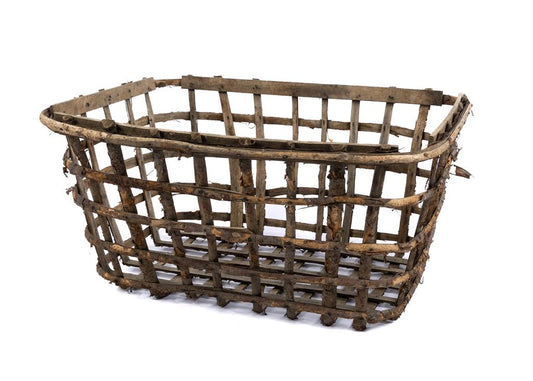 Large rustic French wooden weave basket, found in a farmhouse in the Haute Savoie.