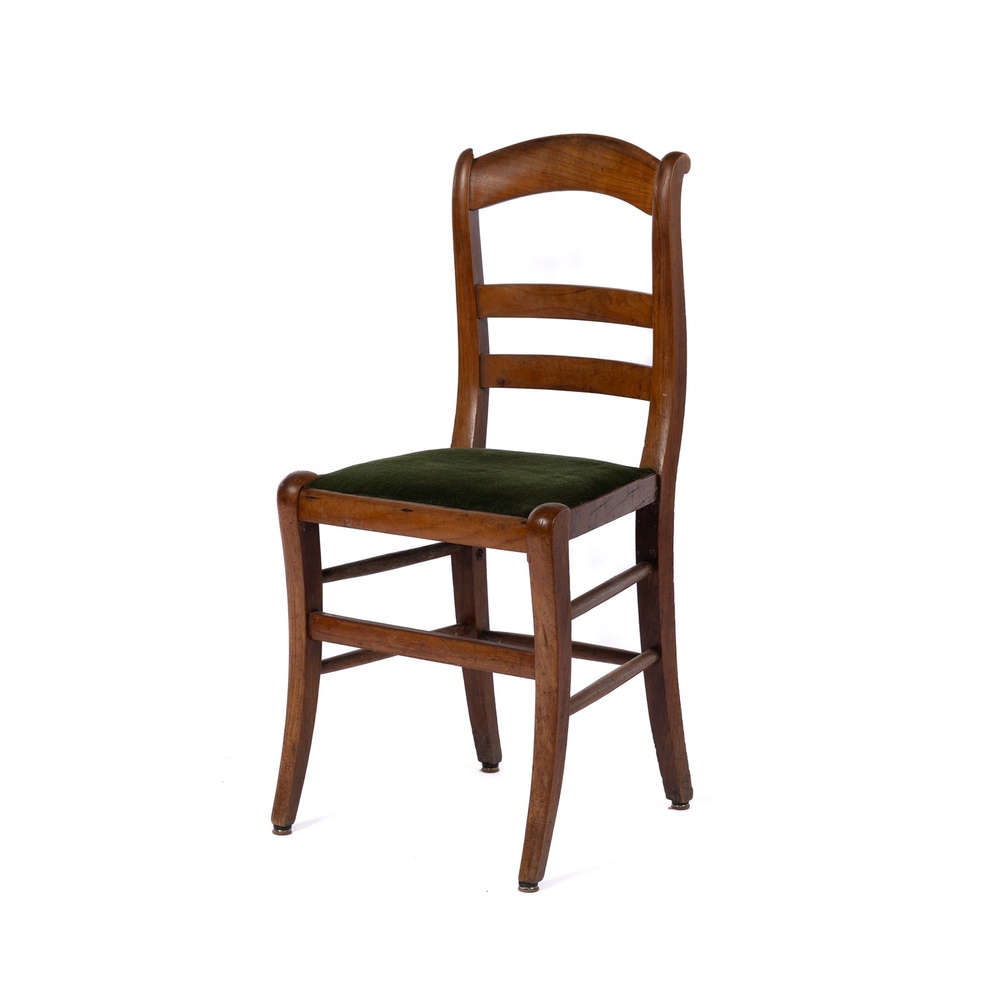 20th Century antique French walnut chair with green velvet seat from The French Alps