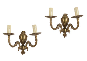 A pair of lovely antique French solid brass wall sconces from Provence.