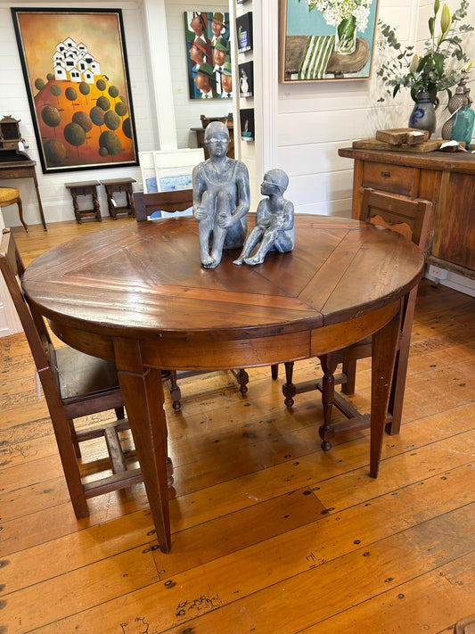 Vintage French Walnut Round Table with Gorgeous Parquetry Top