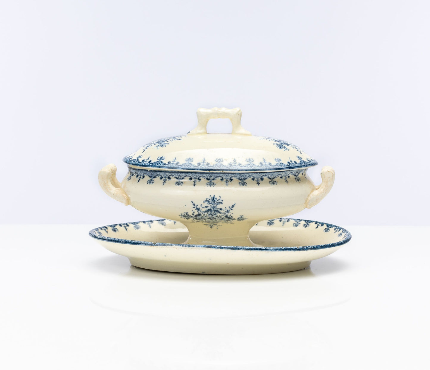 Beautiful antique French blue and white ceramic tureen from Provence