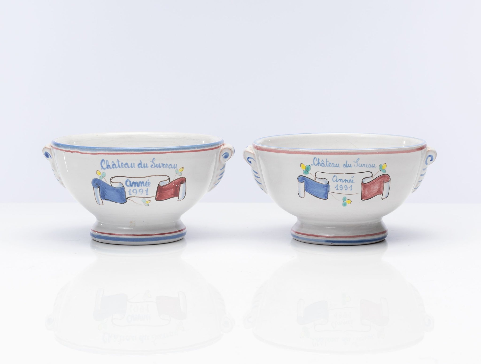 A pair of Vintage French 1991 hand painted Celebration Soup bowls found in Provence