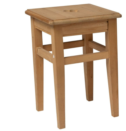 Vintage French Pine Stool with Heart Cut-Outs from the French Alps