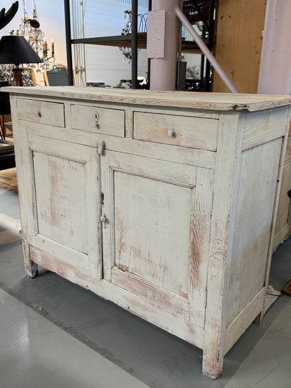 Vintage French White-washed Pine Sideboard from Annecy