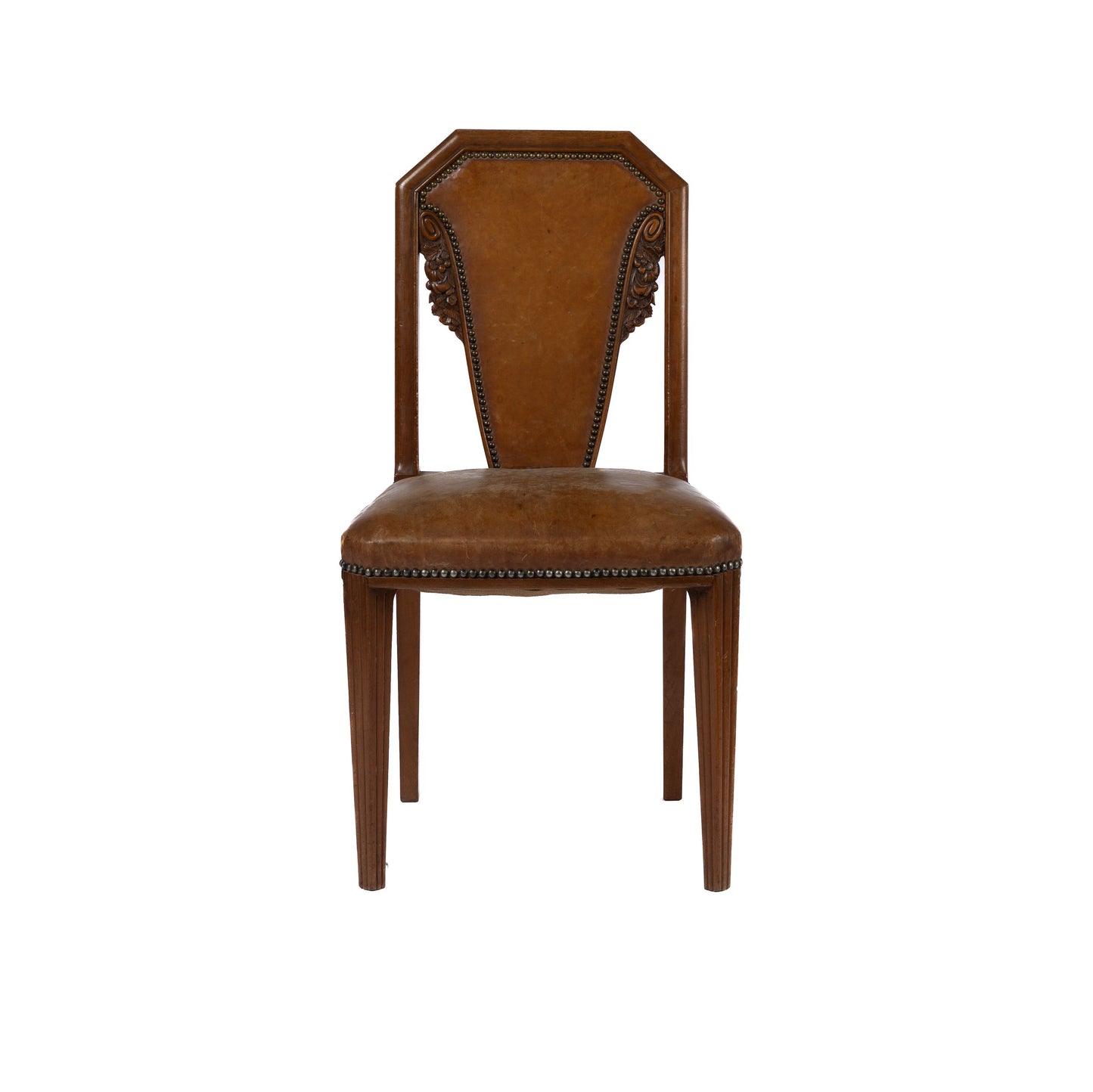 Vintage French timber chair with leather seats from The French Alps