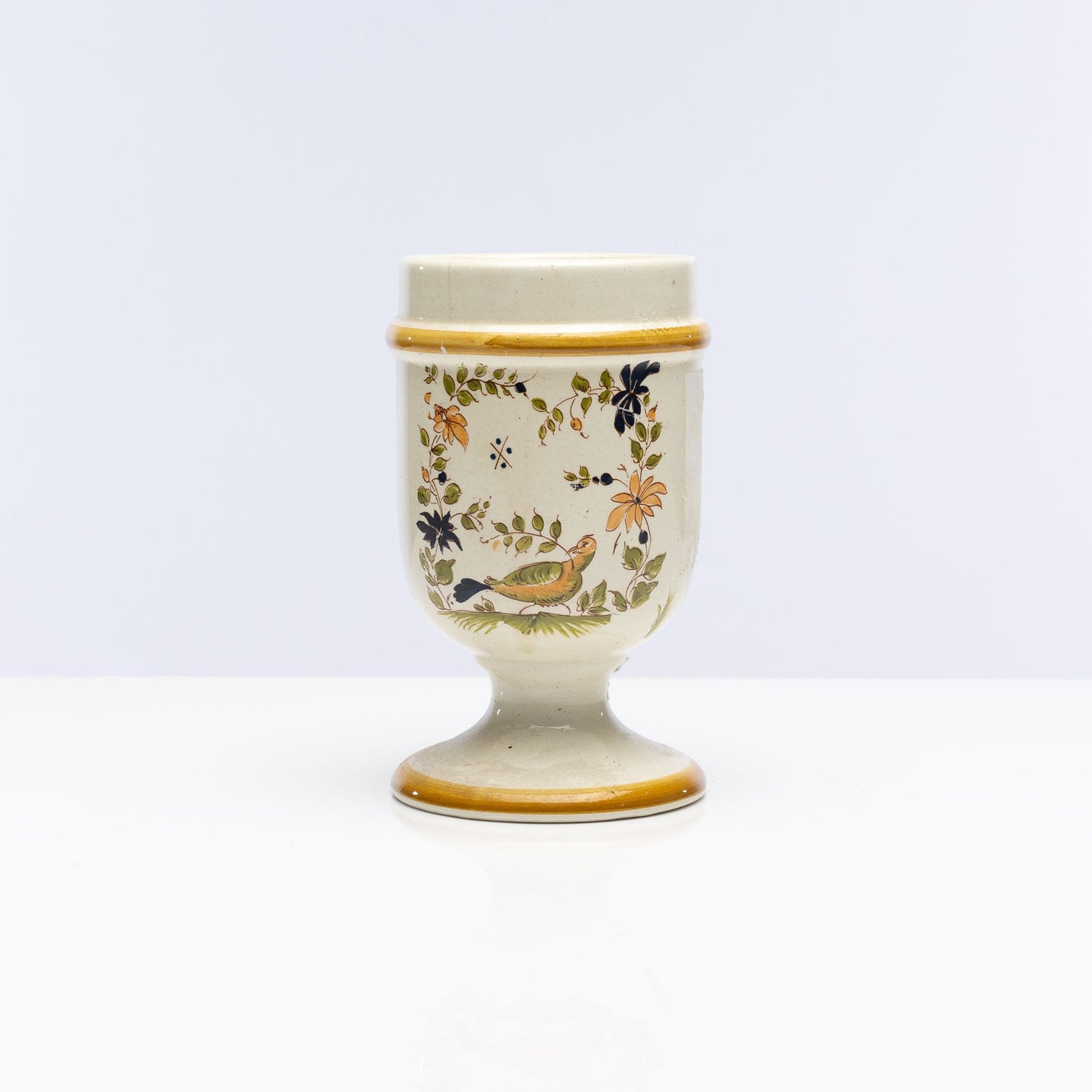 Lovely Antique French Hand Painted yellow, blue and green Goblet from Provence